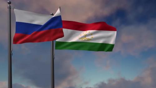 Videohive - Tajikistan Flag Waving Along With The National Flag Of The Russia - 4K - 39659407 - 39659407