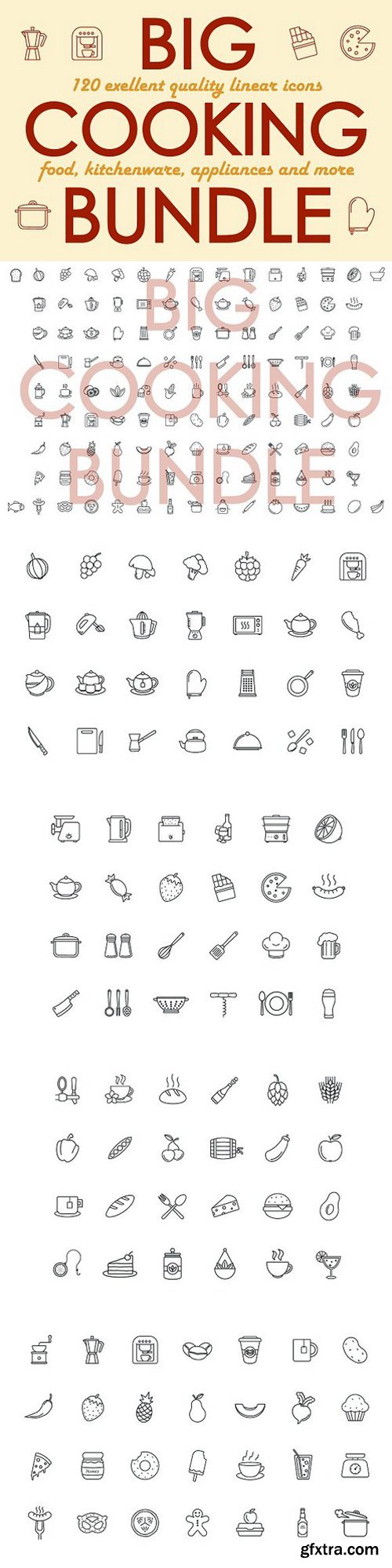 120 Cooking linear icons bundle 1218261