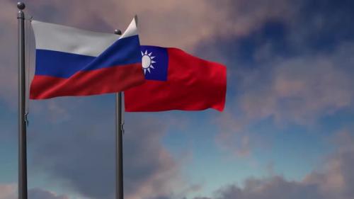 Videohive - Taiwan Flag Waving Along With The National Flag Of The Russia - 2K - 39659399 - 39659399