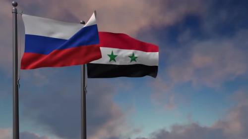 Videohive - Syria Flag Waving Along With The National Flag Of The Russia - 4K - 39659405 - 39659405