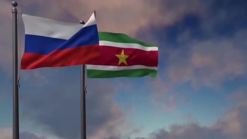 Videohive - Suriname Flag Waving Along With The National Flag Of The Russia - 4K - 39659411 - 39659411