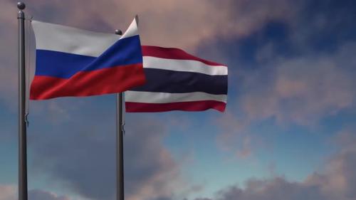 Videohive - Thailand Flag Waving Along With The National Flag Of The Russia - 4K - 39659413 - 39659413