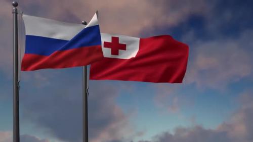 Videohive - Tonga Flag Waving Along With The National Flag Of The Russia - 2K - 39659414 - 39659414