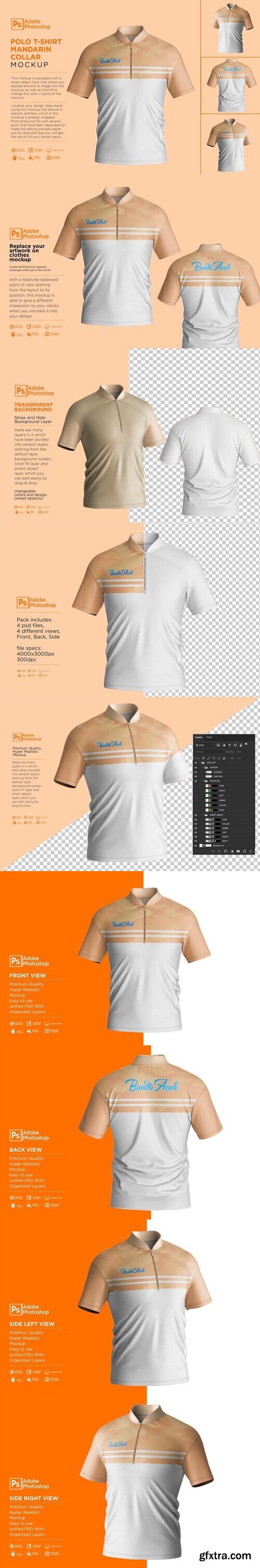 CreativeMarket - Polo T-Shirt Mandarin Collar 7512975