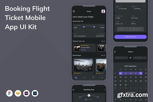 Booking Flight Ticket Mobile App UI Kit DXVTV55
