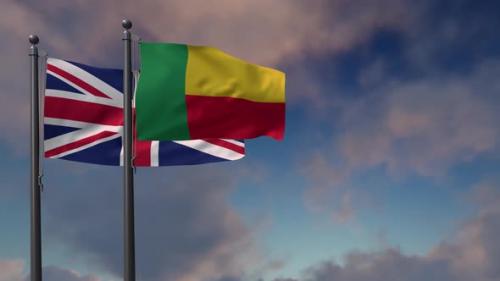 Videohive - Benin Flag Waving Along With The National Flag Of The United Kingdom - 4K - 39671708 - 39671708