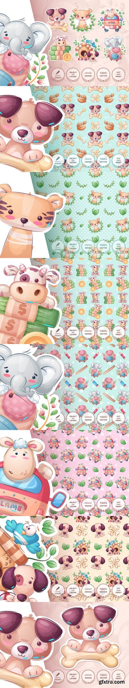 Set Cute Sticker - Seamless Pattern