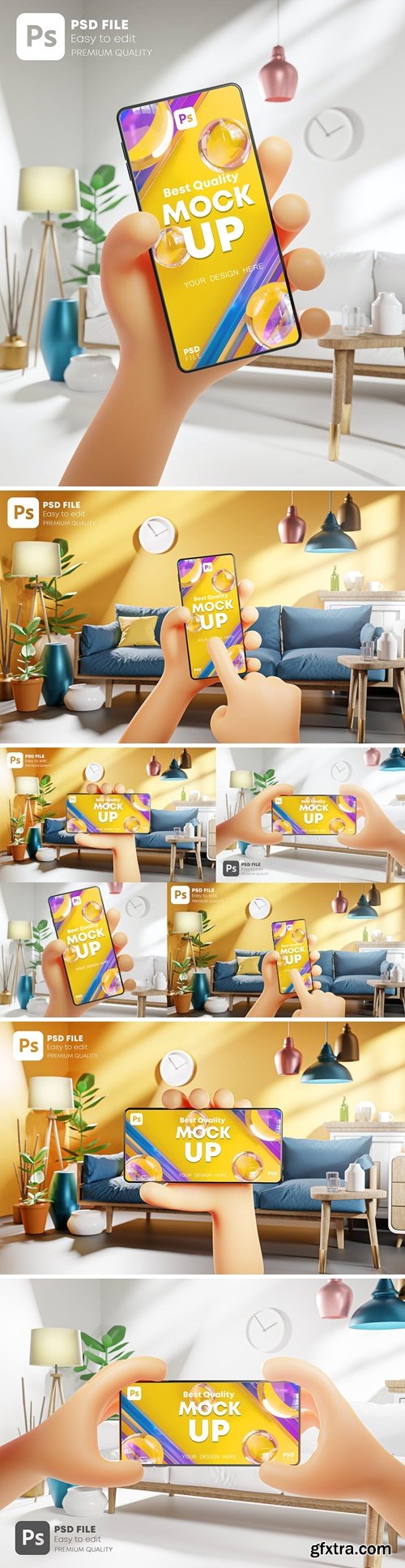 Cute Hand Holding Phone on Living Room Bundle 3D VVBDKU3