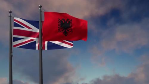 Videohive - Albania Flag Waving Along With The National Flag Of The United Kingdom - 4K - 39681830 - 39681830