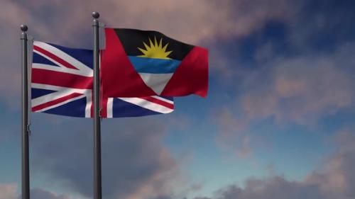 Videohive - Antigua And Barbuda Flag Waving Along With The National Flag Of The United Kingdom - 4K - 39681832 - 39681832