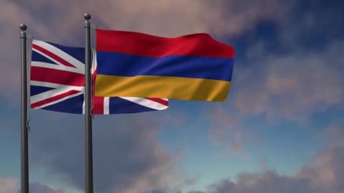 Videohive - Armenia Flag Waving Along With The National Flag Of The United Kingdom - 2K - 39681850 - 39681850