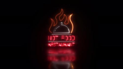 Videohive - Hot food restaurant neon led logo sign .Led signboard of meals or dinner with a reflection . - 39684237 - 39684237