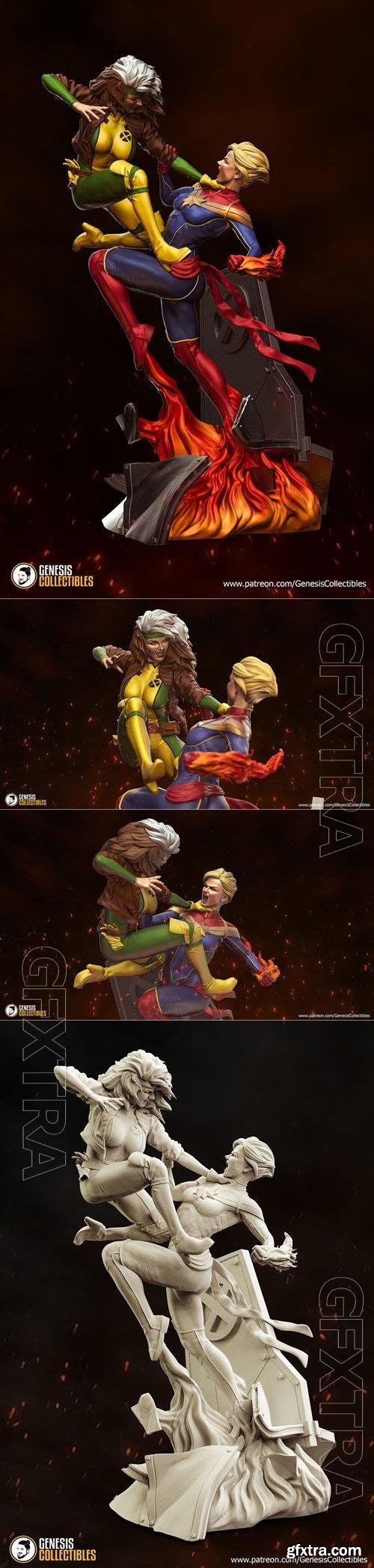 Rogue vs Captain Marvel 3D Print