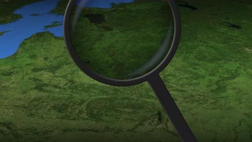 Videohive - Magnifying Glass Finds Minsk City on the Map - 39685747 - 39685747