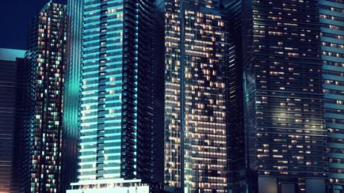 Videohive - Aerial View of Glowing High Rise Buildings Big City - 39704122 - 39704122