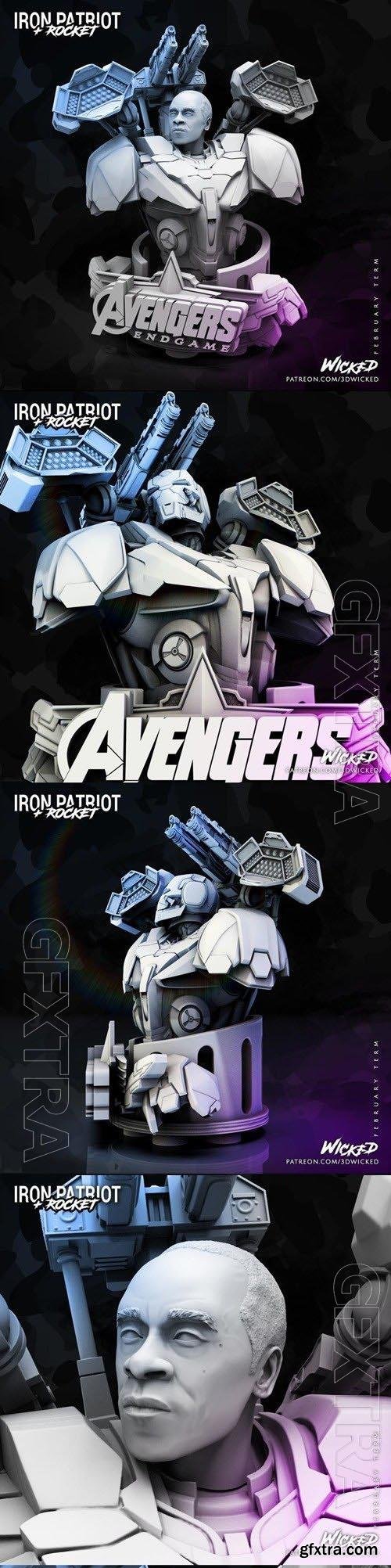 Wicked Marvel Avengers Endgame Iron Patriot Bust 3D Print