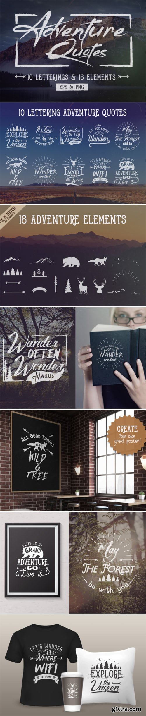 Adventure Quotes - 10 Letterings & 16 Elements