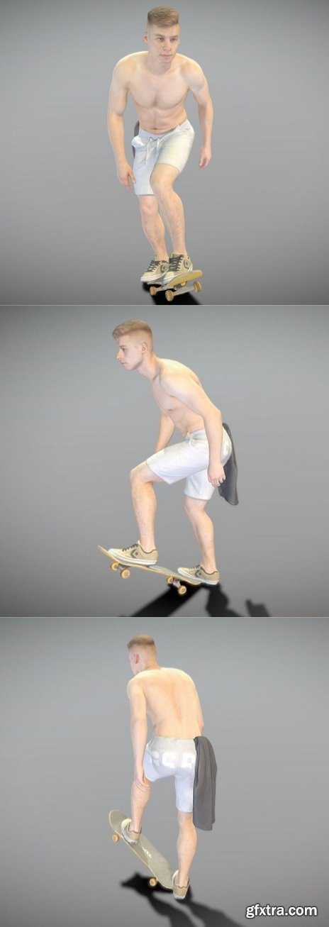 Shirtless man riding on a skateboard 3D Model