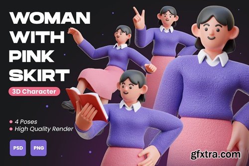 Woman with Pink Skirt 3D Character Illustration QXFXEJX