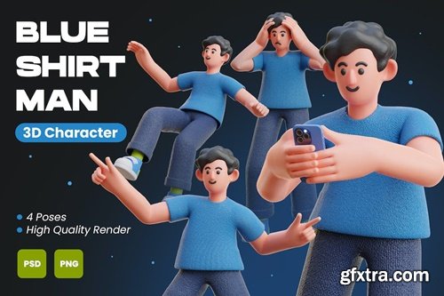 Blue Shirt Man 3D Character Illustrations YSECM2P