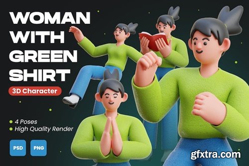 Woman with Green Shirt 3D Character Illustration E5ZCFCV