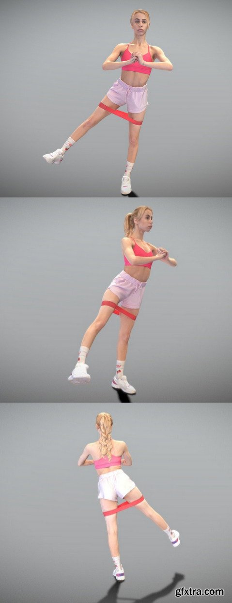 Woman exercising with fitness rubber band 3D Model