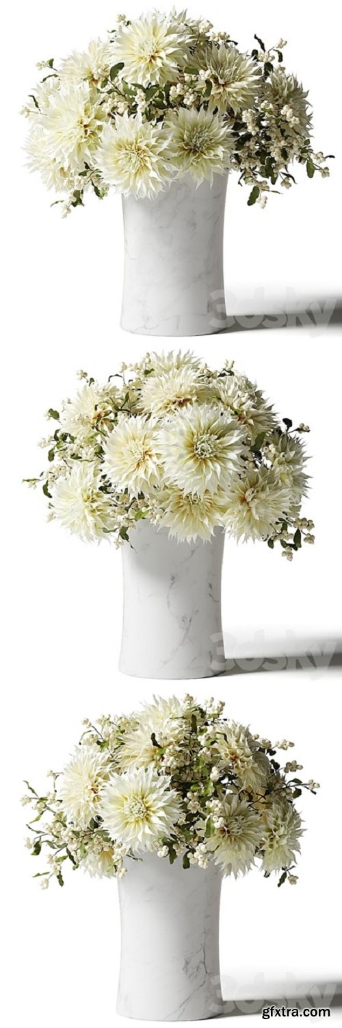 Bouquet of white chrysanthemums with snowberry twigs