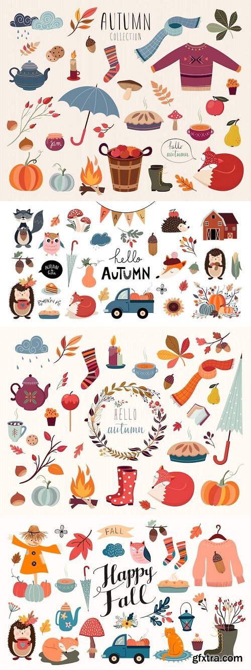 Hand drawn autumnal collection of decorative elements