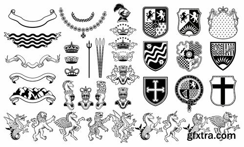 Set of heraldic elements. heraldic animals set