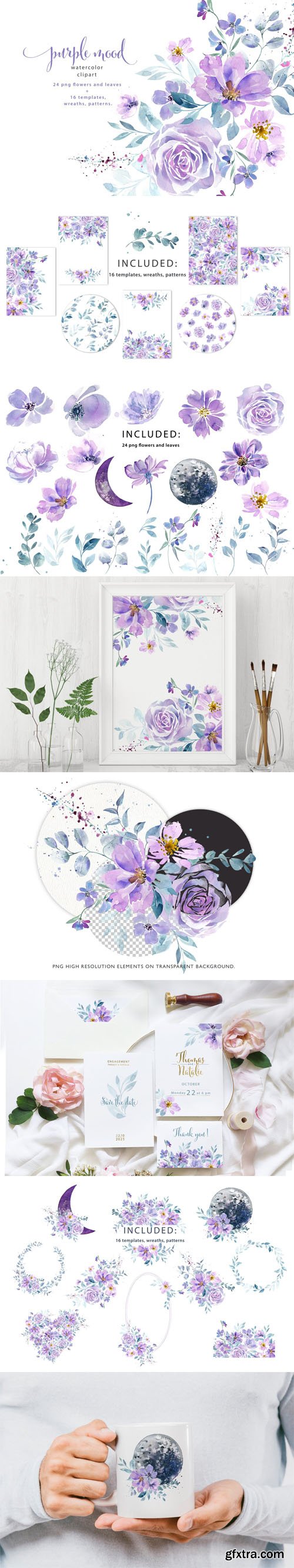 Purple Mood - 40 Watercolor Clipart