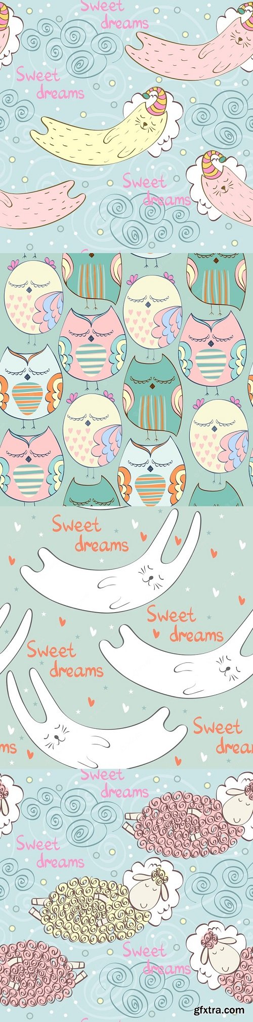 Sleeping animals vector set