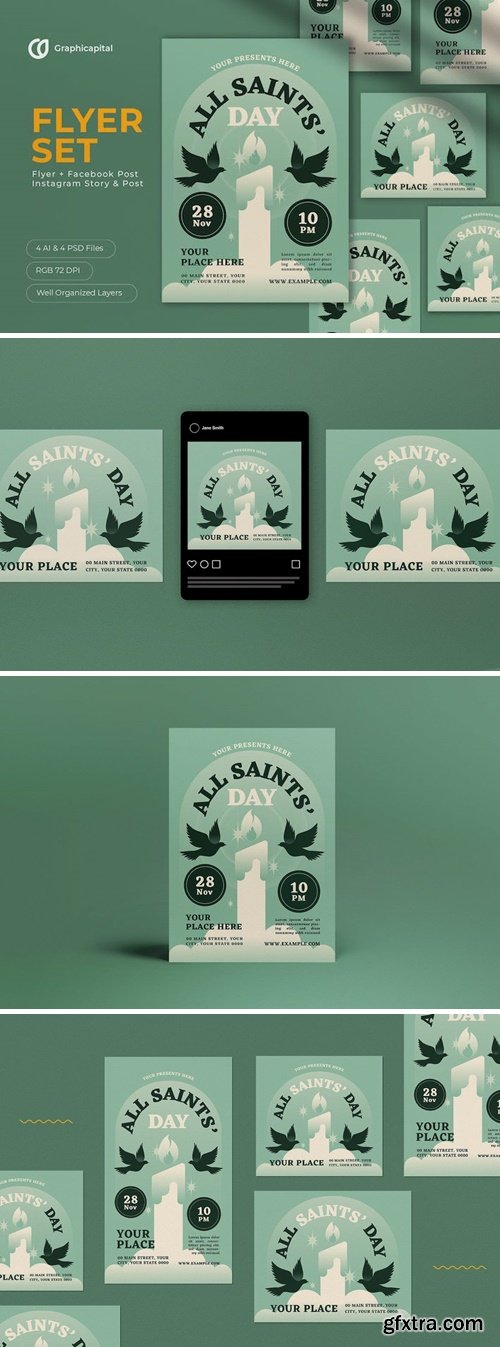 Green Gradient All Saint\'s Day Flyer Set 8YYS67R