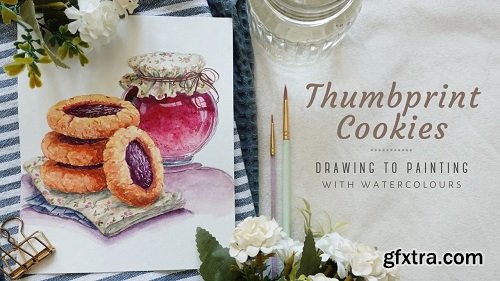 Drawing to Painting Food with Watercolors: Thumbprint Cookies