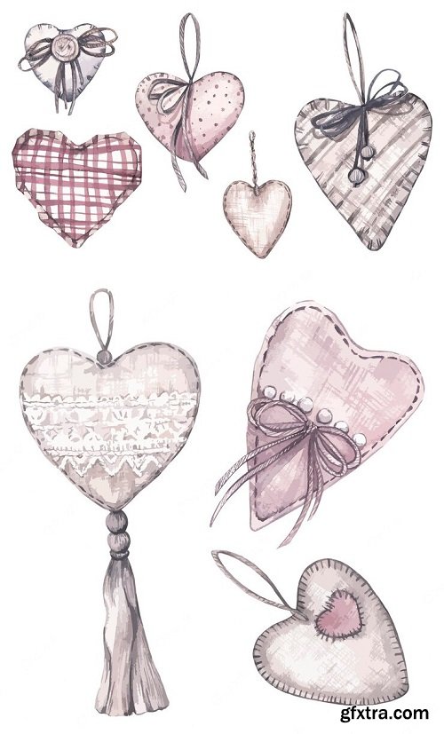 Watercolor valentine vintage heart clipart
