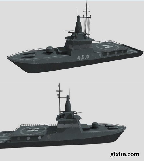 MILITARY ROCKET BOAT with PBR Material 3D Model