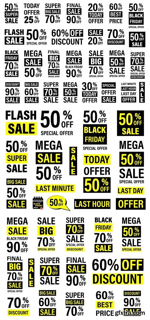 Big sale collection for banners labels posters black friday sale vector illustration