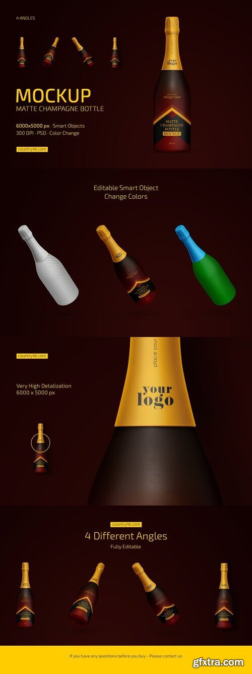 CreativeMarket - Matte Champagne Bottle Mockup Set 10196924