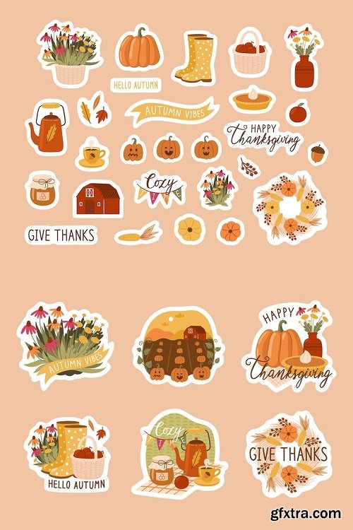 Autumn holiday vector sticker pack