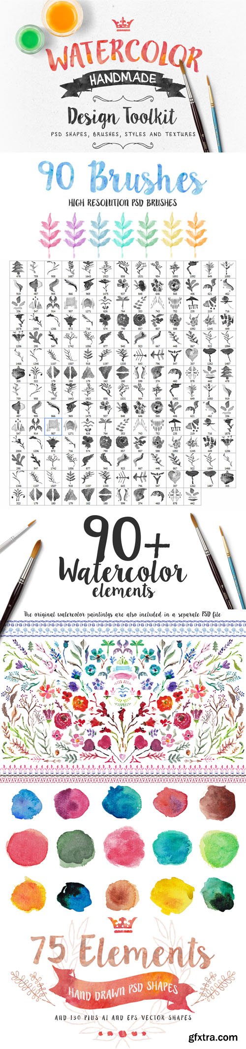 Watercolor Handmade Design Toolkit [300+ Elements] for Photoshop & Illustrator