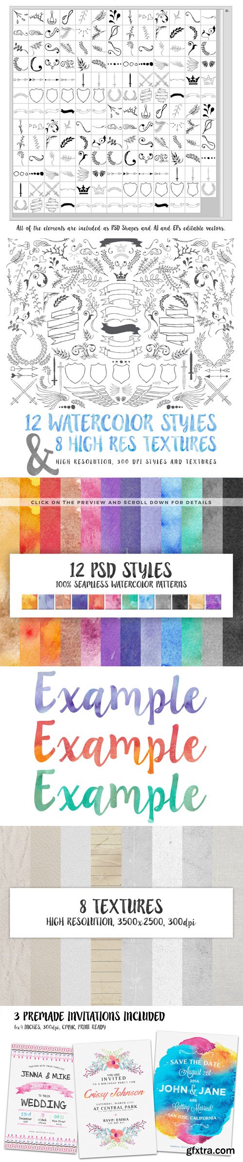 Watercolor Handmade Design Toolkit [300+ Elements] for Photoshop & Illustrator