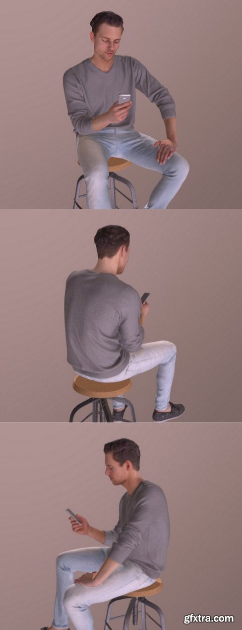 Casual Sitting Man Vince Texting Phone 3D Model