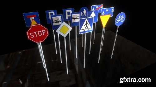  Road Signs asset (low-poly) 3D Model