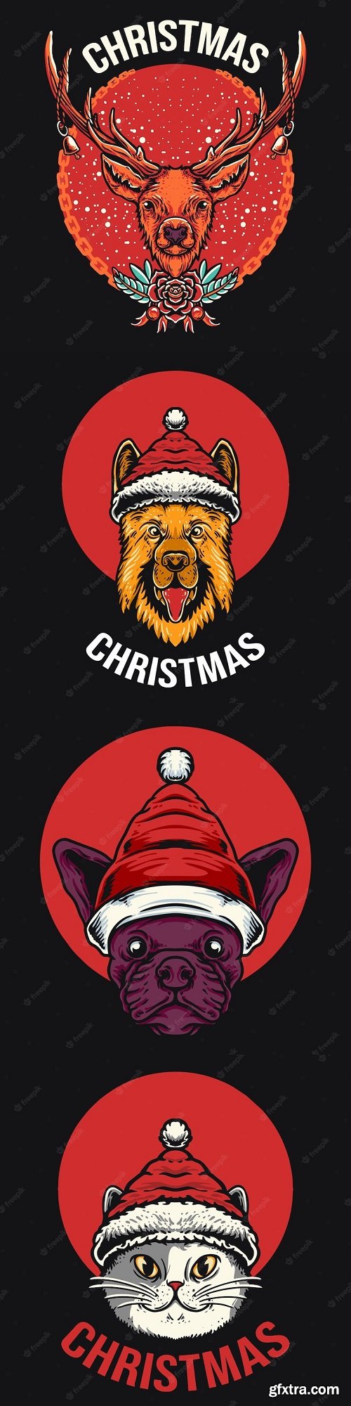 Cute Christmas animals vector illustration