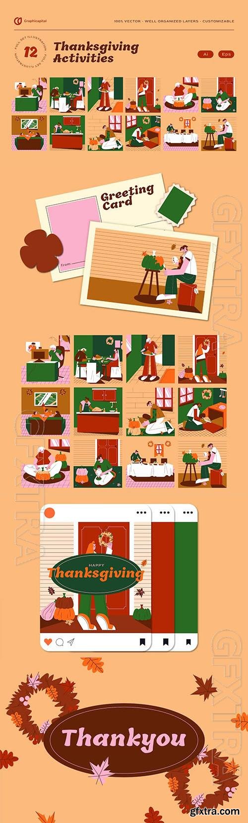 Brown Thanksgiving Activity Illustration Set