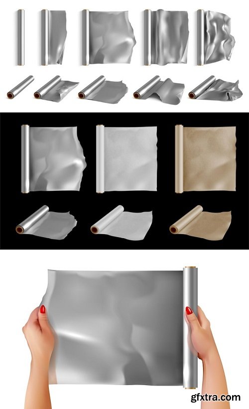 Realistic aluminium foil rolls set isolated vector illustration