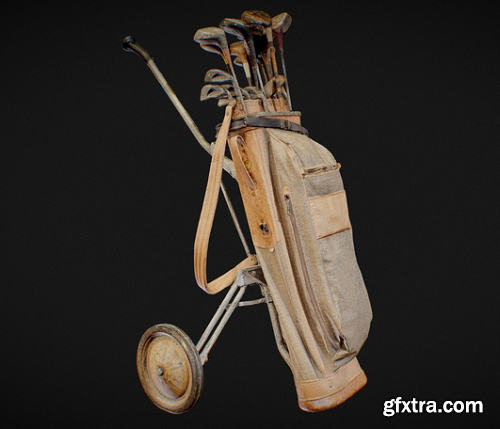 Golf Trolley & Clubs 3D Model