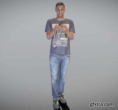 Young african-american man with phone 242 3D Model