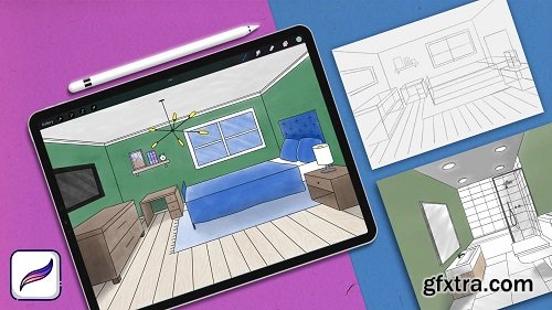 Interior Sketching in Procreate: Drawing a 1 Point Perspective Scene