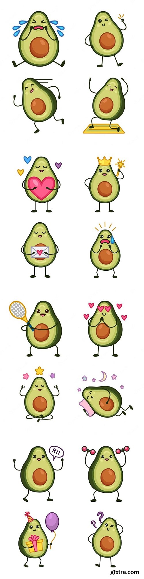 Set of handdrawn avocado characters