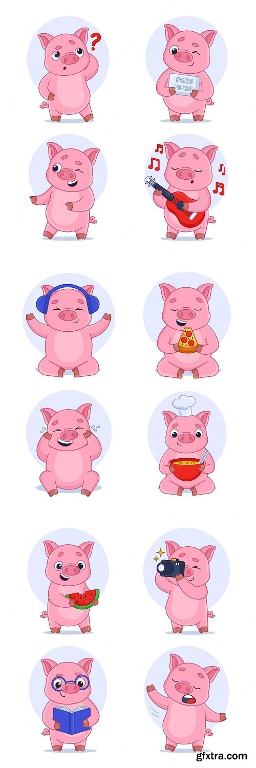 Collection of cartoon pig illustrations